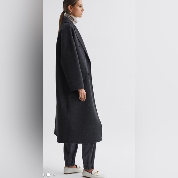 Reiss Laylah double breasted wool blend coat in charcoal grey NWT - Picture 2 of 12